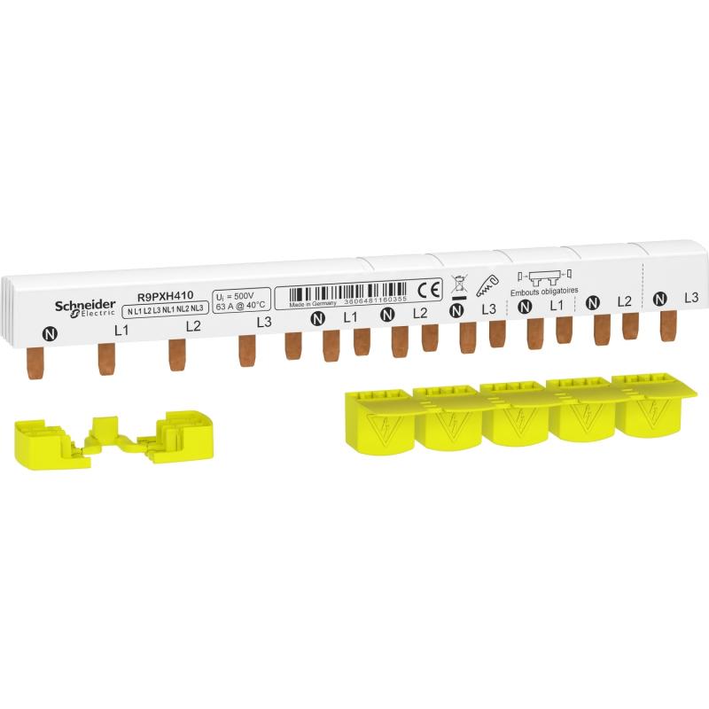 Resi9 XP peigne monobloc 3P+N 63A 10 modules cache dents SCHNEIDER R9PXH410