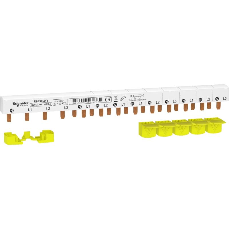 Resi9 XP peigne monobloc 3P+N 63A 13 modules cache dents SCHNEIDER R9PXH413