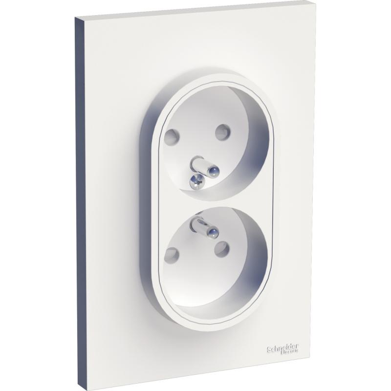 ODACE PRISE DE COURANT 2P+T DOUBLE BLANC A GRIFFES SPÉCIAL RENOVATION 1 POSTE SCHNEIDER S521089