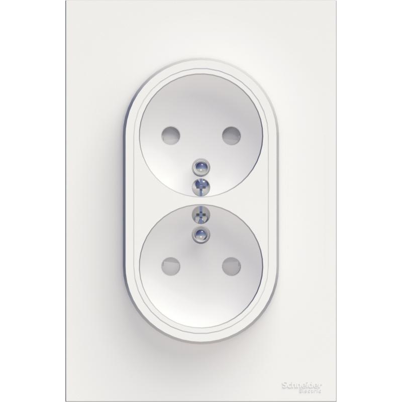 ODACE PRISE DE COURANT 2P+T DOUBLE BLANC A GRIFFES SPÉCIAL RENOVATION 1 POSTE SCHNEIDER S521089