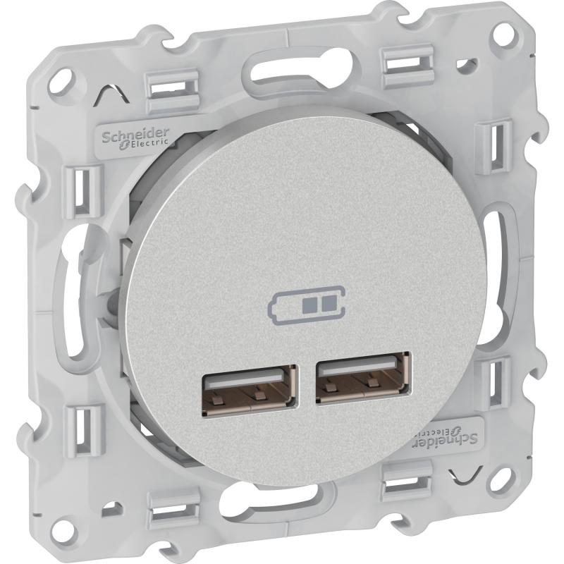 Odace double chargeur usb 2.1 A aluminium SCHNEIDER S530407