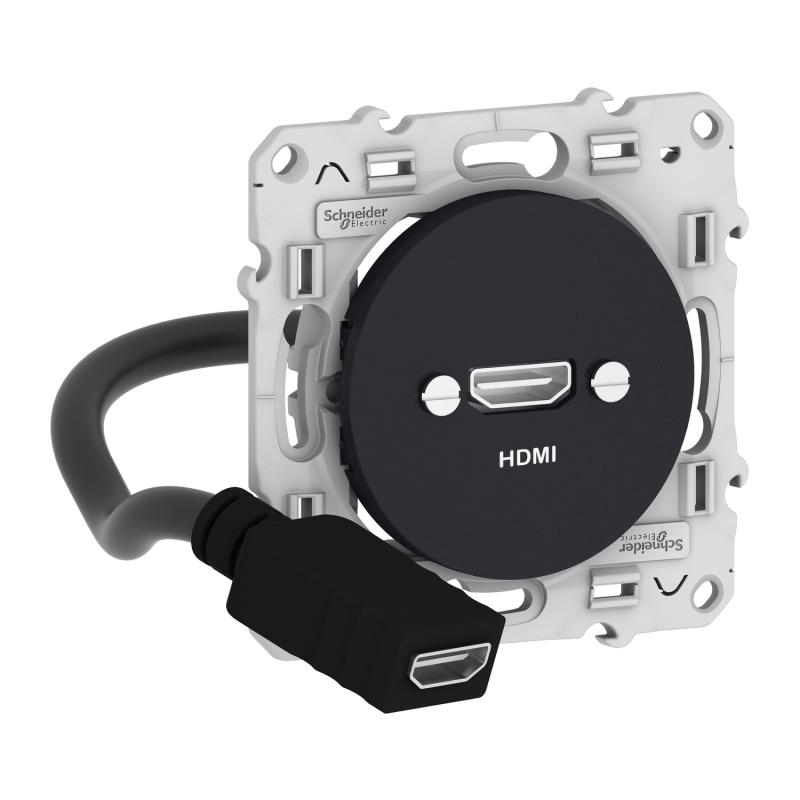 Prise Odace HDMI type A anthracite prise femelle câble femelle arrière SCHNEIDER S540462