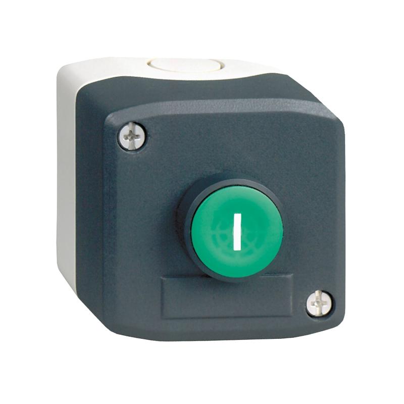Harmony XAL boite 1 bouton poussoir affleurant vert diam. 22 marquage 'I' 1F+1O SCHNEIDER XALD102E