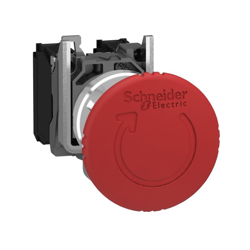 Harmony XB4 bouton arrêt urgence diam. 40 pousser tourner rouge 1O+1F vis SCHNEIDER XB4BS8445