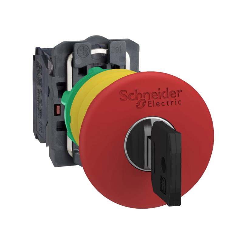Harmony XB5 bouton arrêt urgence diam. 40 à clé 455 rouge 1O+1F vis SCHNEIDER XB5AS9445