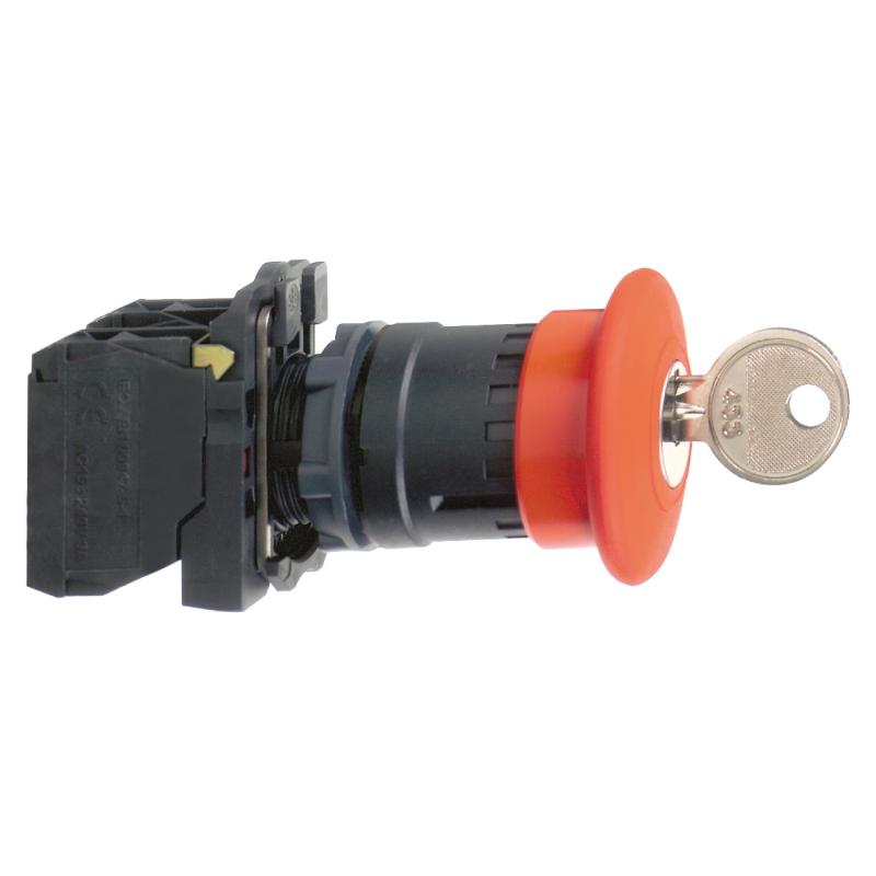 Harmony XB5 bouton arrêt urgence diam. 40 à clé 455 rouge 1O+1F vis SCHNEIDER XB5AS9445