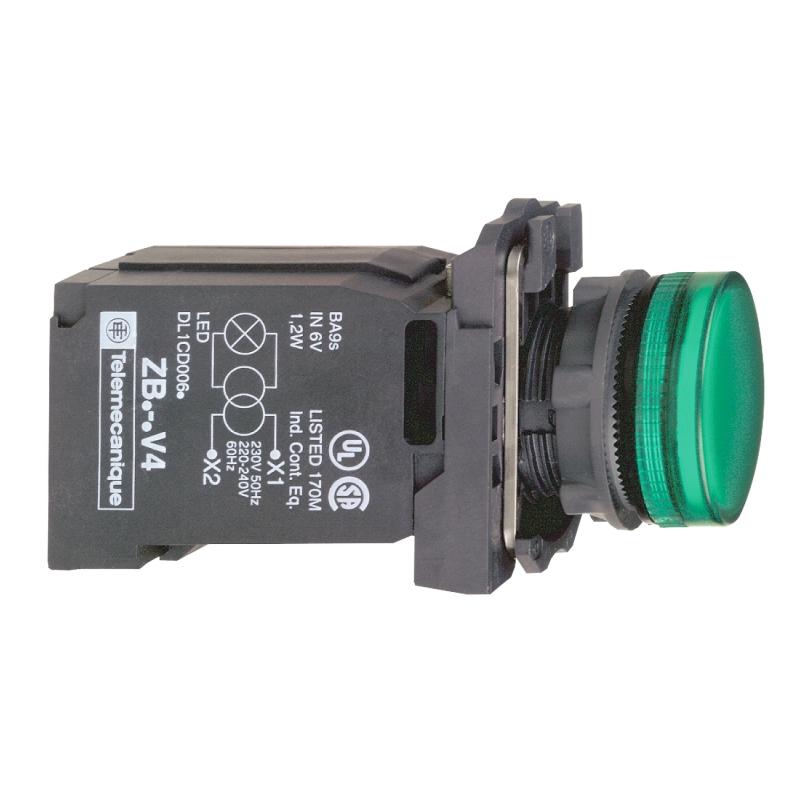 Harmony XB5 voyant lumineux BA9s diam. 22 vert 230V vis étrier SCHNEIDER XB5AV43