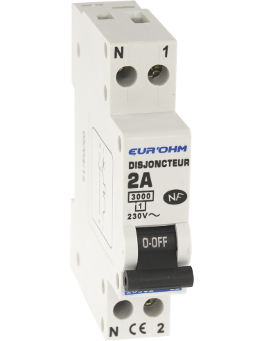 Disjoncteur 1P+N 2A NF cx vis haut/bas 3kA EUR'OHM 20002