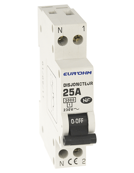 Disjoncteur 1P+N 25A NF, cx vis haut/bas 3kA D curve EUR'OHM 20026