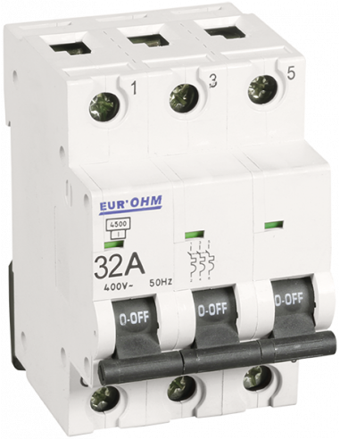 Disjoncteur 3P 32A courbe C 6kA EUR'OHM 20148