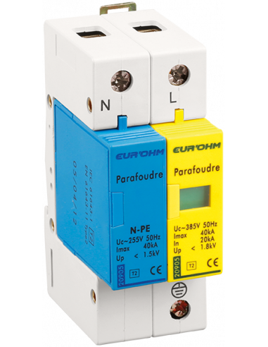Parafoudre 1P+N T2 Imax 40kA In 20kA EUR'OHM 20905