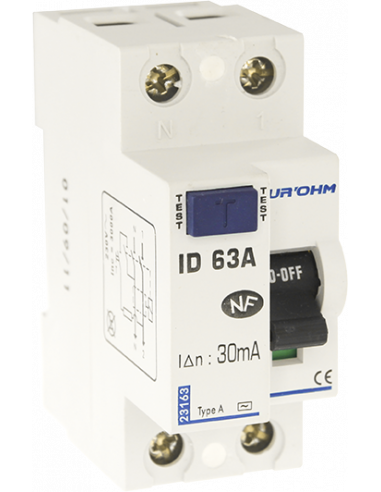 Interrupteur différentiel 63A 1P+N 30mA Classe A EUR'OHM 23163
