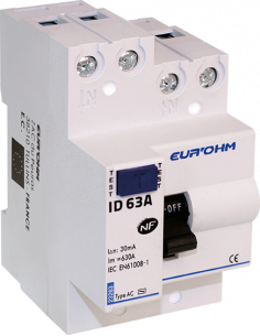 Interrupteur différentiel 63A 1P+N 30mA haut/haut Classe AC EUR'OHM 23263