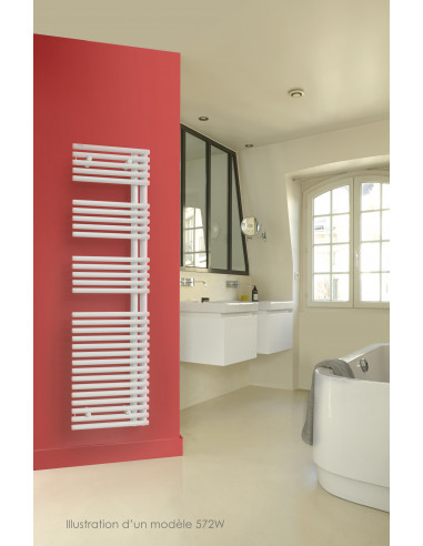 Radiateur sèche-serviettes Cala Asymétrique eau chaude droite 572 W H 1441 L 396 mm racc. S039 Blanc ACOVA LNR-145-040