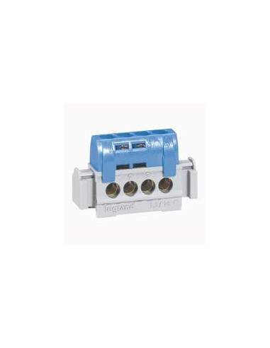 Bornier de répartition isolé IP2X neutre 4 connexions 1,5mm² à 16mm² bleu longueur 47mm LEGRAND 004840