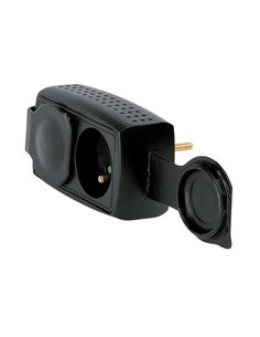Fiche biplite étanche IP44 avec 2 prises 2P+T 16A 230V frontales antichoc avec 2 bouchons caoutchouc noir LEGRAND 050470 2