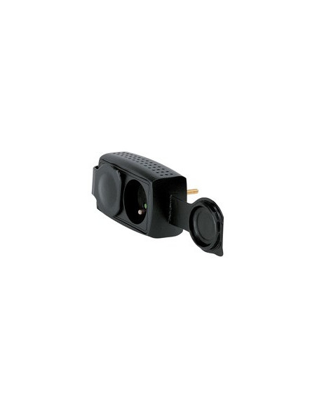 Fiche biplite étanche IP44 avec 2 prises 2P+T 16A 230V frontales antichoc avec 2 bouchons caoutchouc noir LEGRAND 050470