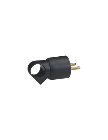 Fiche plastique 2P+T 16A à anneau noir sortie droite LEGRAND 050428
