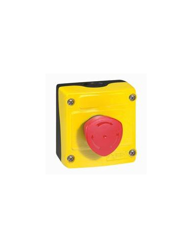 Boîte à bouton équipée Osmoz coup de poing coupure d'urgence rouge pousser-tourner D.40mm couvercle jaune LEGRAND 024212
