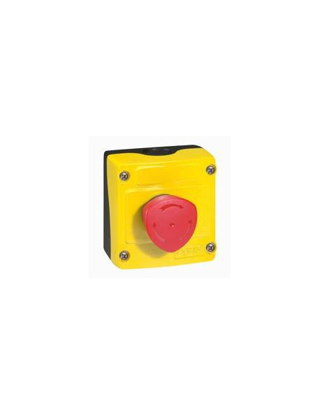 Boîte à bouton équipée Osmoz coup de poing coupure d'urgence rouge pousser-tourner D.40mm couvercle jaune LEGRAND 024212