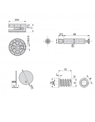 Kit d'excentriques Big avec goujons et ècrous M8 EMUCA 4020615