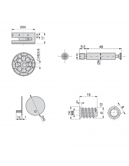 Kit d'excentriques Big avec goujons et ècrous M8 EMUCA 4020615