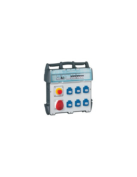 Coffret de chantier P17 IP44 IK09 230V~ avec 6 prises brochage domestique, 1 prise 16A 3P+N+T et protections LEGRAND 058951