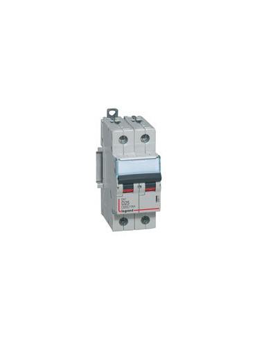 Disjoncteur DX³6000 10kA arrivée haute et départ bas à vis 2 Pôles 230V~ à 400V~ 25A courbe D 2 modules LEGRAND 408017