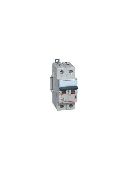 Disjoncteur DX³6000 10kA arrivée haute et départ bas à vis 2 Pôles 230V~ à 400V~ 25A courbe D 2 modules LEGRAND 408017