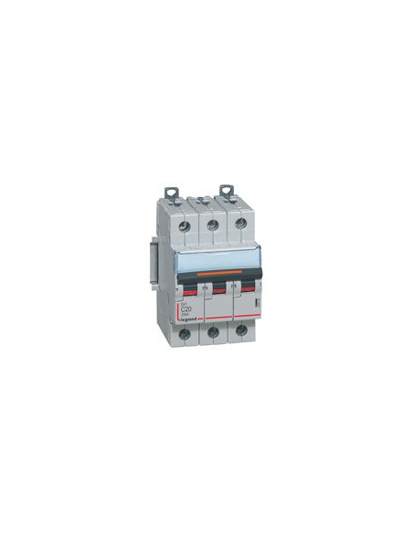 Disjoncteur DX³ 25kA arrivée haute et départ bas à vis 3 Pôles 400V~ 20A courbe C 3 modules LEGRAND 409782