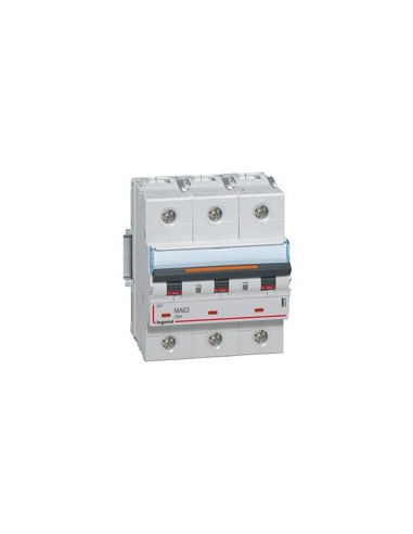 Disjoncteur magnétique seul DX³ MA 25kA arrivée haute et départ bas à vis 3 Pôles 400V~ 63A 4,5 modules LEGRAND 409885