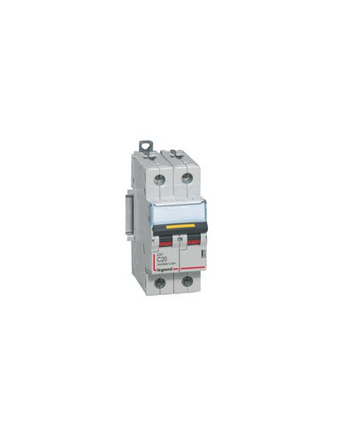Disjoncteur DX³ 16kA courant continu arrivée vis et sortie basse vis 20A courbe C 2 modules LEGRAND 409569