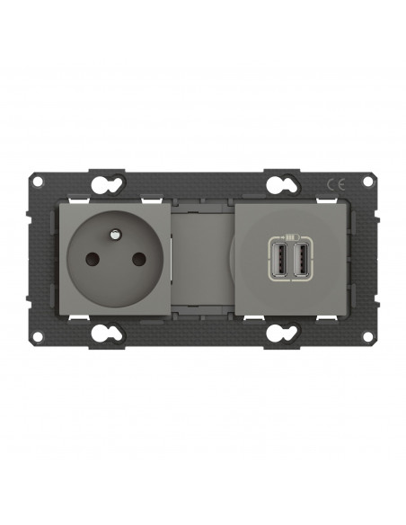 Prise de courant 16A + chargeur 2 USB 2,4A précâblées Altège finition Nuage BTICINO BTAL31CD