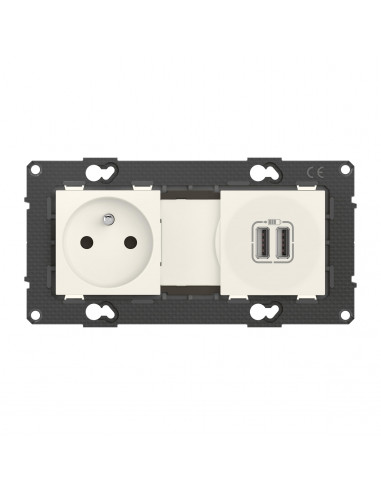 Prise de courant 16A + chargeur 2 USB 2,4A précâblées Altège finition Neige BTICINO BTAL31DD