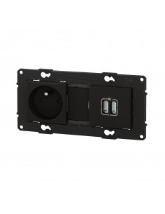 Prise de courant 16A + chargeur 2 USB 2,4A précâblées Altège finition Nuit BTICINO BTAL31SD 2