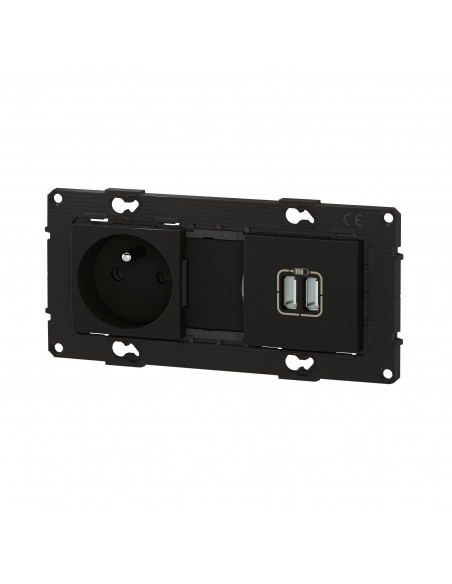 Prise de courant 16A + chargeur 2 USB 2,4A précâblées Altège finition Nuit BTICINO BTAL31SD