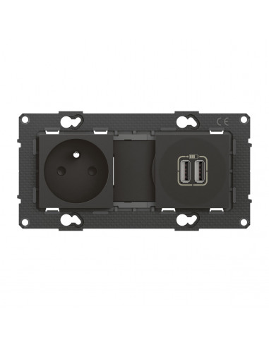 Prise de courant 16A + chargeur 2 USB 2,4A précâblées Altège finition Nuit BTICINO BTAL31SD