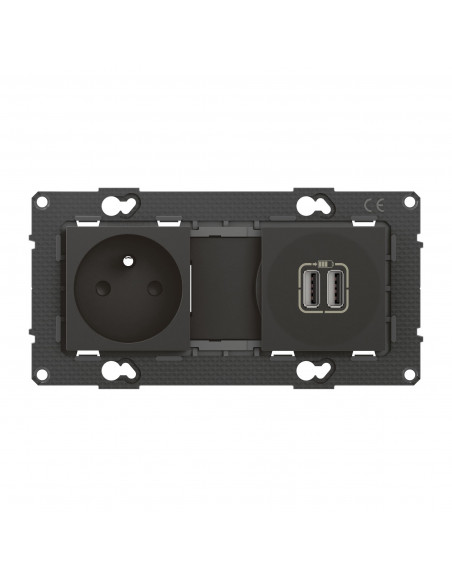 Prise de courant 16A + chargeur 2 USB 2,4A précâblées Altège finition Nuit BTICINO BTAL31SD