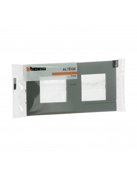 Plaque Altège Classico 2 postes Nuage effet aluminium avec liseré effet alu BTICINO BTAL9NA2