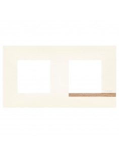 Plaque Altège Mezzo 2 postes Note boisée blanc satiné avec liseré effet bois BTICINO BTAL9NB2