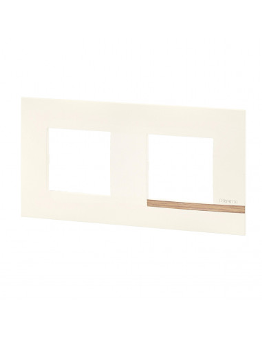 Plaque Altège Mezzo 2 postes Note boisée blanc satiné avec liseré effet bois BTICINO BTAL9NB2