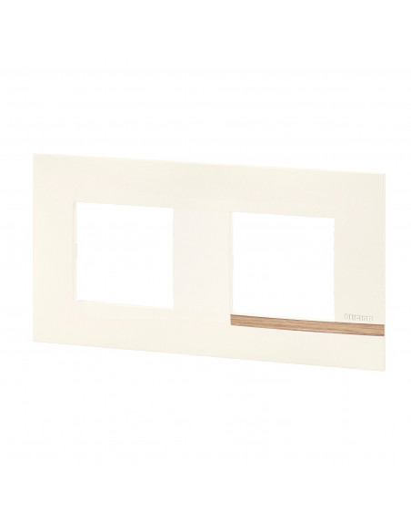 Plaque Altège Mezzo 2 postes Note boisée blanc satiné avec liseré effet bois BTICINO BTAL9NB2