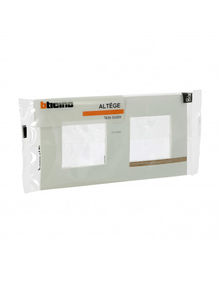 Plaque Altège Mezzo 2 postes Note boisée blanc satiné avec liseré effet bois BTICINO BTAL9NB2