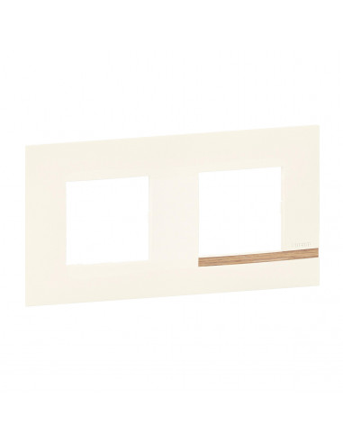 Plaque Altège Mezzo 2 postes Note boisée blanc satiné avec liseré effet bois BTICINO BTAL9NB2