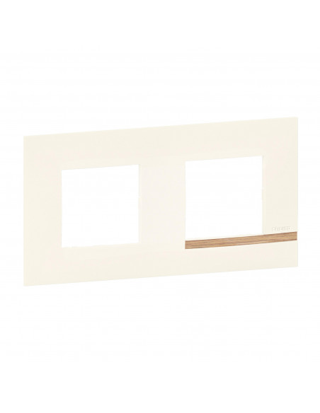 Plaque Altège Mezzo 2 postes Note boisée blanc satiné avec liseré effet bois BTICINO BTAL9NB2