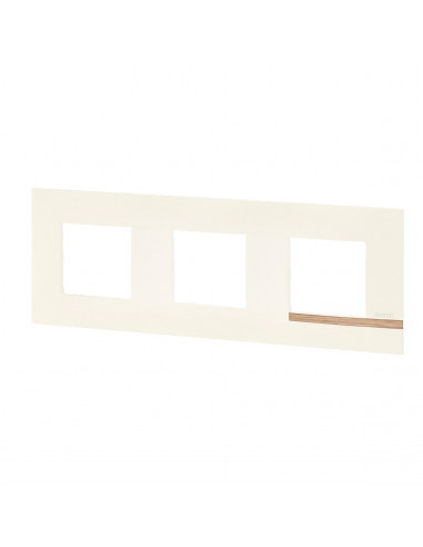 Plaque Altège Mezzo 3 postes Note boisée blanc satiné avec liseré effet bois BTICINO BTAL9NB3