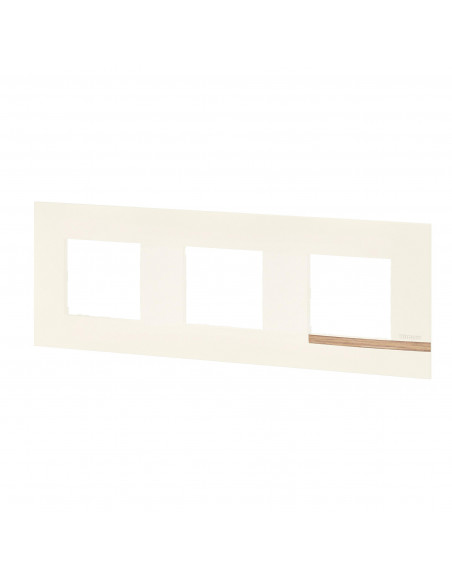 Plaque Altège Mezzo 3 postes Note boisée blanc satiné avec liseré effet bois BTICINO BTAL9NB3
