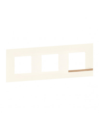 Plaque Altège Mezzo 3 postes Note boisée blanc satiné avec liseré effet bois BTICINO BTAL9NB3
