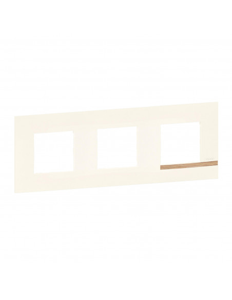 Plaque Altège Mezzo 3 postes Note boisée blanc satiné avec liseré effet bois BTICINO BTAL9NB3