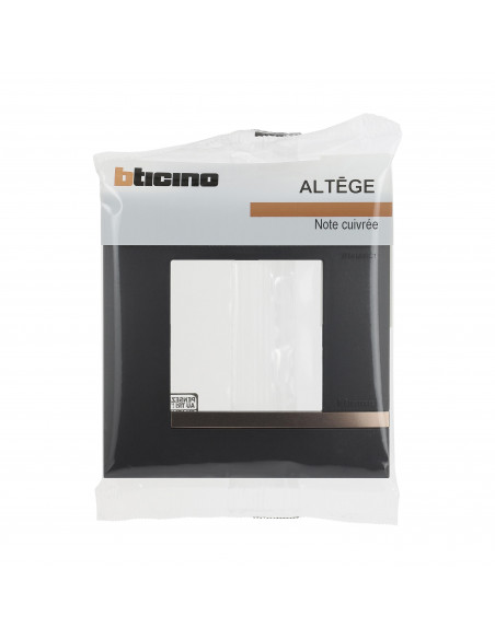 Plaque Altège Mezzo 1 poste Note cuivrée noir satiné avec liseré effet cuivre BTICINO BTAL9NC1